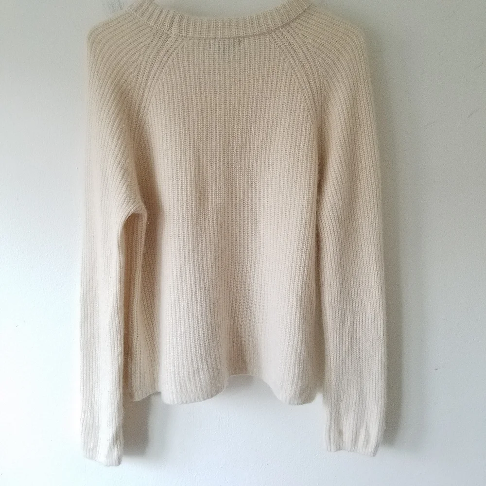 Quince 100% Cashmere Fisherman Ribbed Knit Cream Crew Neck Sweater Size Large - Picture 8 of 12